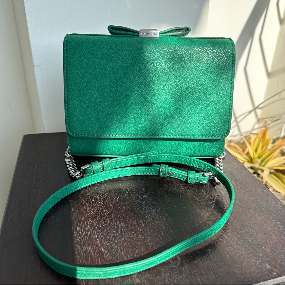 Charles & Keith - Pebbled Leather Sling Bag in Green with detachable straps. - Picture 11 of 15